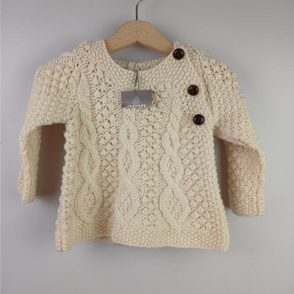 Aran Crafts Knitwear SZ M (6-12 M) Baby Aran Side-Fastening Hoodie Cream NWT - Picture 3 of 6